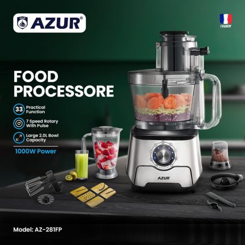 گچین مال  - غذاساز چندکاره AZUR مدل AZ-281FP با موتور قدرتمند 1000 وات و هفت سرعت قابل تنظیم